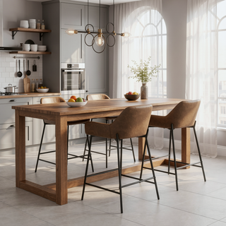 Sunvega Industrial Black Metal and Espresso Faux Leather Counter Stool Set of 2