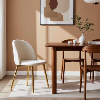 Sunvega Mid Century Modern Dining Chair Set Of 2 With Gold Plated Legs And Boucle Upholstery