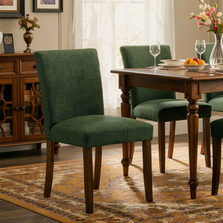 Sunvega Contemporary Upholstered Dining Side Chairs with Curved Back and Brown Wood Legs Set of 2
