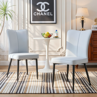 Sunvega PU Leather Dining Chairs with Curved Backrest and Silver Metal Legs Set of 4