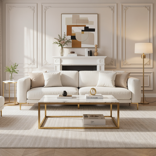 Sunvega Gold Metal Frame and Cream Velvet Upholstered Bouton Chair Set of 2