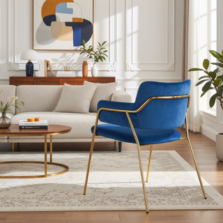 Sunvega Gold Metal Frame and Blue Velvet Upholstery Contemporary Chair Set of 2