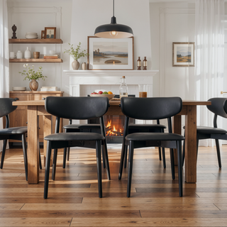 Sunvega Mid Century Modern Vegan Leather Dining Chair Set Of 2 With Black Faux Leather Upholstery