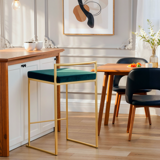 Sunvega Glam Stackable Counter Stool with Green Velvet Cushion Set of 2