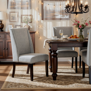 Sunvega Light Gray Cotton Polyester Upholstered Dining Side Chair Set of 2