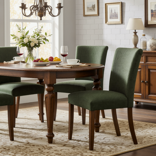 Sunvega Contemporary Upholstered Dining Side Chairs with Curved Back and Brown Wood Legs Set of 2