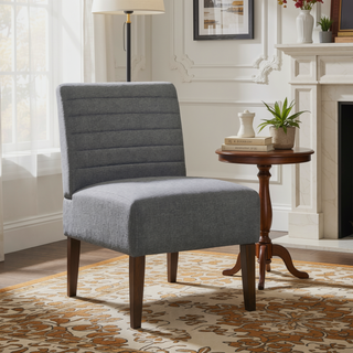 Sunvega Modern Gray Accent Chair with Tufted Upholstery and Wood Legs for Living Room