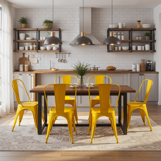 Sunvega High Gloss Yellow Metal Dining Chairs Set of 4 with 18 Inch Seat Height