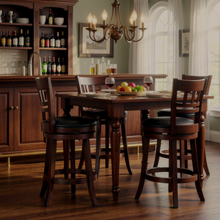 Sunvega Dark Cherry Finish Solid Wood Bar Chair with 360-Degree Swivel and Footrest
