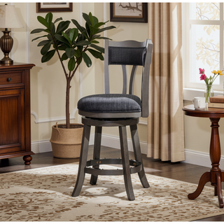 Sunvega 30 Inch Bar Height Swivel Stool with X Back Design and Charcoal Fabric Seat