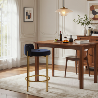 Sunvega Gold Metal and Black Velvet Upholstered Counter Stool Set of Two