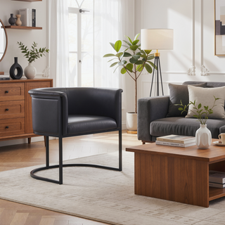 Sunvega Modern Faux Leather Upholstered Dining Chair with Geometric Metal Frame