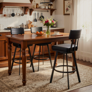 Sunvega Brown Metal Swivel Bar Stool with Faux Leather Upholstery