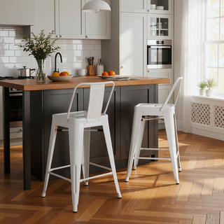 Sunvega Industrial Metal Counter Height Stool Set of 2 with Curved Back and Foot Rest