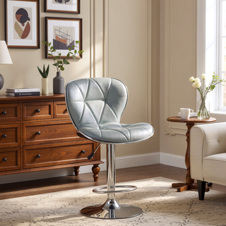 Sunvega Silver Faux Leather Adjustable Stool Set of 2 with Tufted Seats and Chrome Base