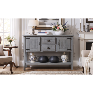 Sunvega Retro Style Solid Pine Wood Sideboard Console Table with 2 Drawers and Cabinets