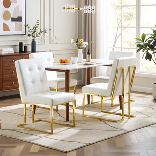 Sunvega Modern Velvet Dining Chair Set of 2 with Tufted Design and Gold Base