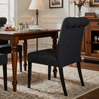 Sunvega Dark Grey Roll Top Button Tufted Dining Chairs Set of 2