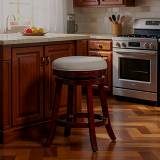 Sunvega 24 Inch Counter Stool with Beige Fabric Seat and Cherry Finish