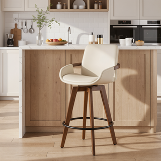 Sunvega Mid-Century Modern Counter Stool with Walnut Finish and Faux Leather