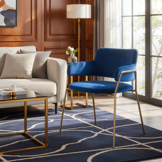 Sunvega Gold Metal Frame and Blue Velvet Upholstery Contemporary Chair Set of 2