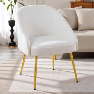 Sunvega Stylish Gold Metal and White Velvet Upholstered Chair with Padded Seat