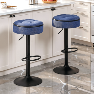 Sunvega Blue Linen Adjustable Swivel Bar Stool Set with Storage for Kitchen