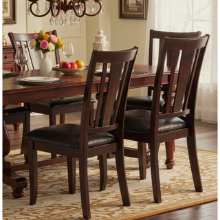 Sunvega Contemporary Brown Faux Leather Cushion Side Chairs with Rubberwood Frame