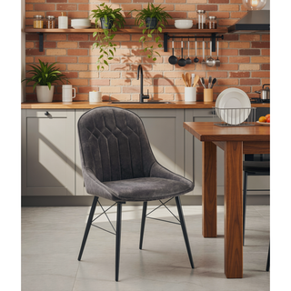 Sunvega Dark Gray Fabric and Black Finish Upholstered Side Chair Set of 2