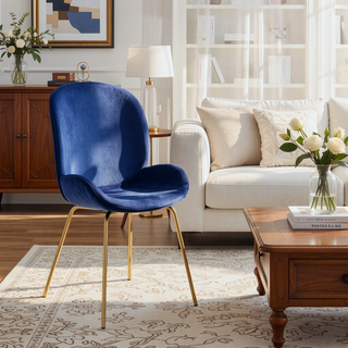 Sunvega Chic Wingback Side Chair with Plush Velvet Upholstery and Gold Metal Legs