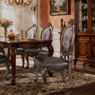 Sunvega Upholstered Floral Faux Leather Side Chairs with Nailhead Trim and Cabriole Legs