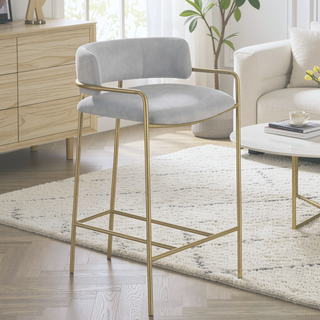 Sunvega Retro Glam Gold Frame Upholstered Stool with Plush Grey Velvet Seat