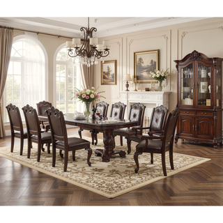 Sunvega Traditional Style Arm Chairs with Luxurious Beige Upholstery and Rich Coffee Brown Finish