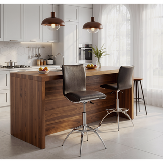 Sunvega Modern Brown PU Adjustable Swivel Bar Stool Set of 2 with Chrome Legs