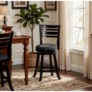 Sunvega Espresso Finish Bar Height Swivel Stool with Charcoal Fabric Seat