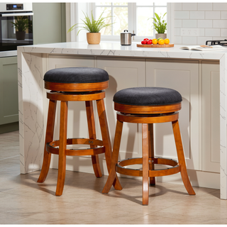 Sunvega 30 Inch Bar Stool with Beige Fabric Seat and Cherry Finish