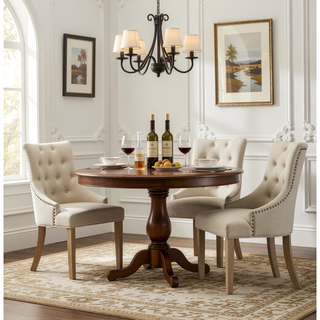 Sunvega Button Tufted Solid Wood Wingback Chairs with Gold Nail Heads Set of 2