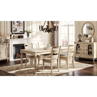 Sunvega Whitewash Finish Ladder Back Side Chair with Padded Taupe Fabric Seat Set of 2