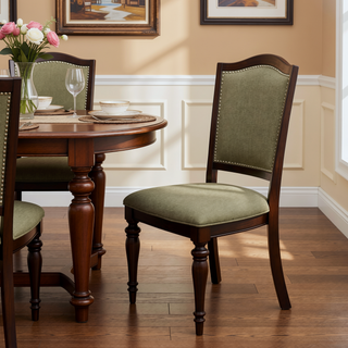 Sunvega Dark Cherry Finish Wooden Dining Chairs Set of 2 with Upholstered Seat