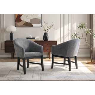 Sunvega Set of 2 Gray Fabric Barrel Dining Chairs with Black Finish Legs