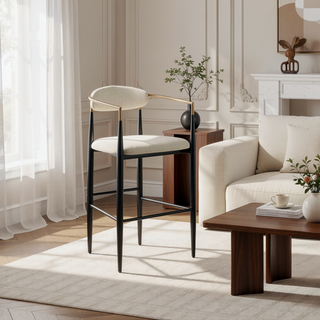 Sunvega Beige Fabric Upholstered Bar Chair Set with Padded Backrest and Footrest