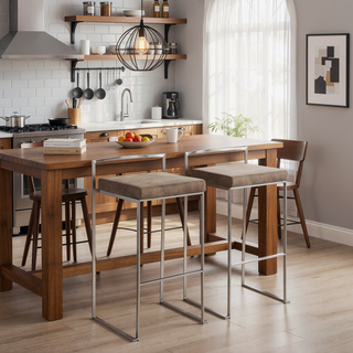 Sunvega Contemporary Stackable Barstools with Upholstered Padded Seat Set of 2