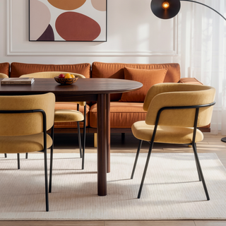 Sunvega Modern Upholstered Arm Dining Chair with Soft Seat and Metal Legs Set of 2