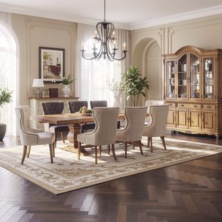 Sunvega Tufted Dining Chair with Nailhead Trim and Brown Legs in Beige