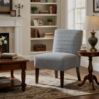 Sunvega Modern Gray Accent Chair with Tufted Upholstery and Wood Legs for Living Room