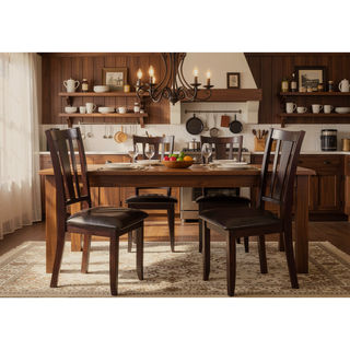 Sunvega Contemporary Brown Faux Leather Cushion Side Chairs with Rubberwood Frame