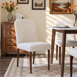Sunvega Capri Beige Linen Upholstered Dining Chairs with Padded Seat and Back