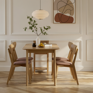Sunvega Mid-Century Modern Light Walnut Wood Dining Side Chair Set of 2