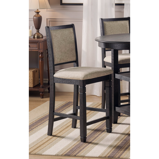 Sunvega Black Finish Wooden Counter Height Chairs with Beige Textured Fabric 2pcs Set
