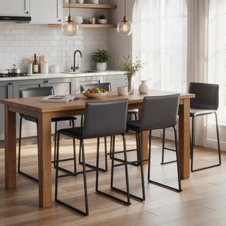 Sunvega Contemporary Counter Stool with Black Metal Base and Grey Faux Leather Upholstery
